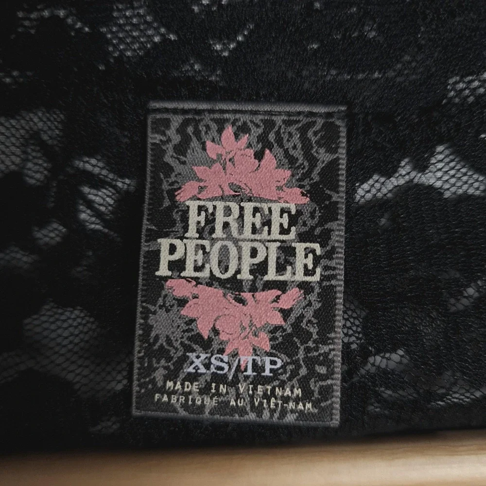 Free People Top Womens XS Black Floral Lace Sheer Coquette Fairy Goth Y2K